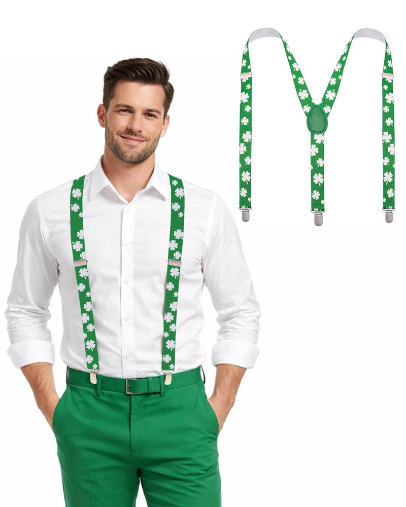 Man of Men St Patricks Day Suspenders for Men- St Patty's Day Accessories - Mens Suspenders Shamrock with Clips Irish Party - Image 1