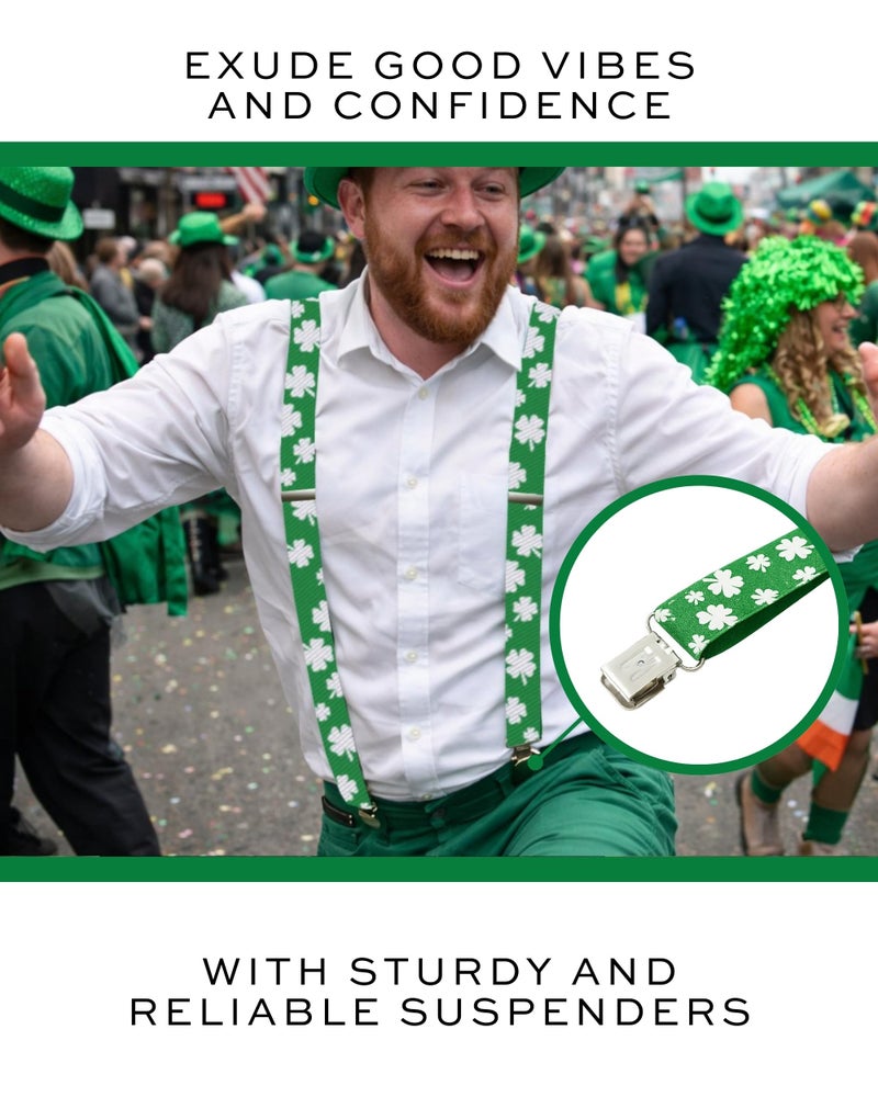 Man of Men St Patricks Day Suspenders for Men- St Patty's Day Accessories - Mens Suspenders Shamrock with Clips Irish Party - Image 4