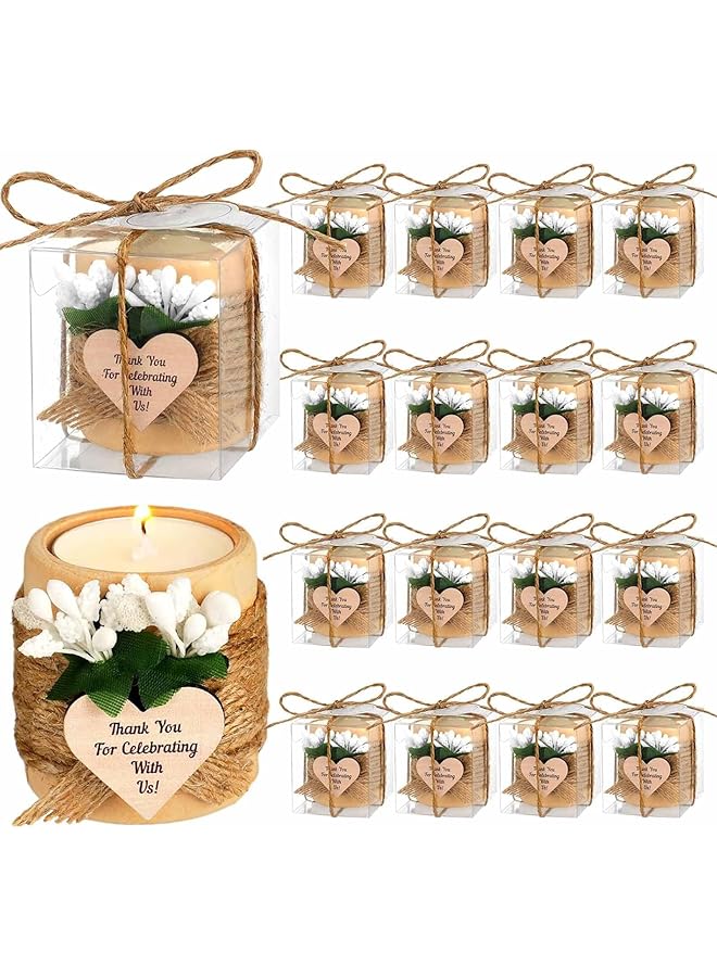 The Bros 16 Pack Wooden Tealight Candle Holder Set, Wedding Cave Candle, Thank You Guest Gift, Handmade Candle with Card Box, Rope (Classic) 