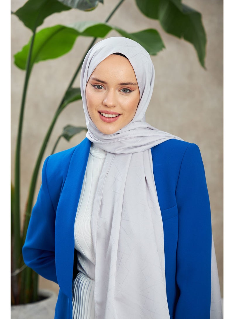 وشاح حجاب جاكار ناعم حريري باللون رمادي – خليط قطن وفيسكوز بنقشة ناعمة - Image 1