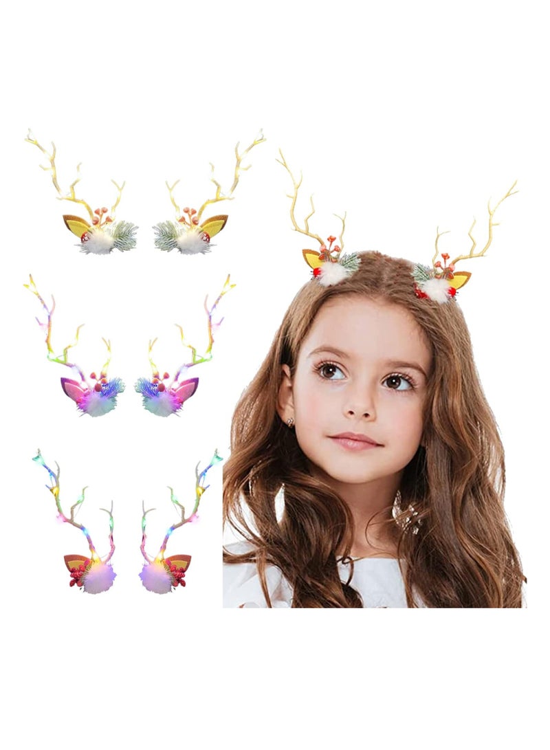 LED Hair Clips Reindeer Hair Clip Ornaments, Reindeer Antler Headband Hair Clip Headdress Festive Hair Accessories for Women and Girls Christmas (C) - Image 1