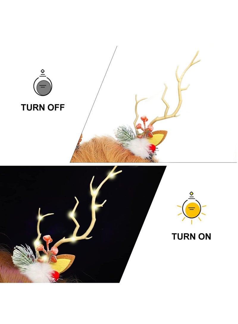 LED Hair Clips Reindeer Hair Clip Ornaments, Reindeer Antler Headband Hair Clip Headdress Festive Hair Accessories for Women and Girls Christmas (C) - Image 2