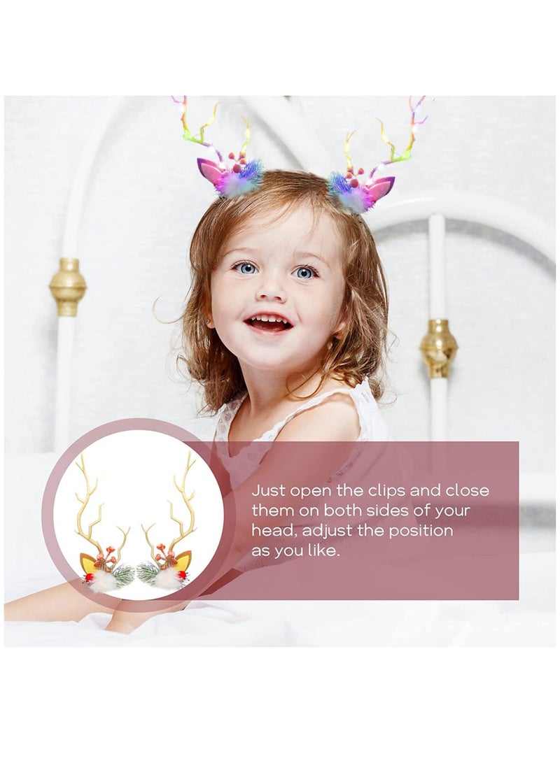 LED Hair Clips Reindeer Hair Clip Ornaments, Reindeer Antler Headband Hair Clip Headdress Festive Hair Accessories for Women and Girls Christmas (C) - Image 3