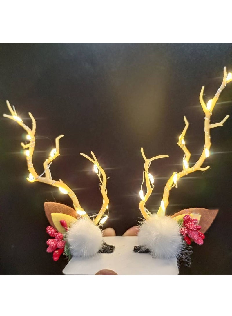 LED Hair Clips Reindeer Hair Clip Ornaments, Reindeer Antler Headband Hair Clip Headdress Festive Hair Accessories for Women and Girls Christmas (C) - Image 5