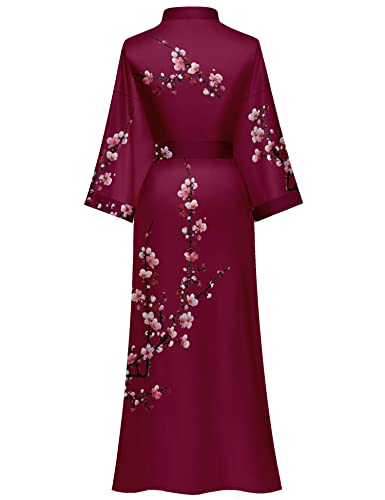 Kihnop Women's Floral Long Kimono Robe Plus Size Long Satin Robe Long Silk Robe Ladies Kimonos Silky Bathrobe Cover Up - Image 2