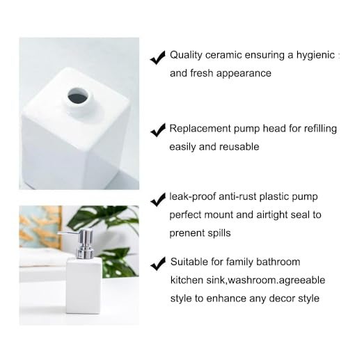 AORTULL White Ceramic Soap Dispenser and Toothbrush Holder,3-Piece Bathroom Accessories Set Modern Square Countertop Bath Set,Liquid Soap Dispenser,Tumbler Cup,Wooden Vanity Tray - Image 3