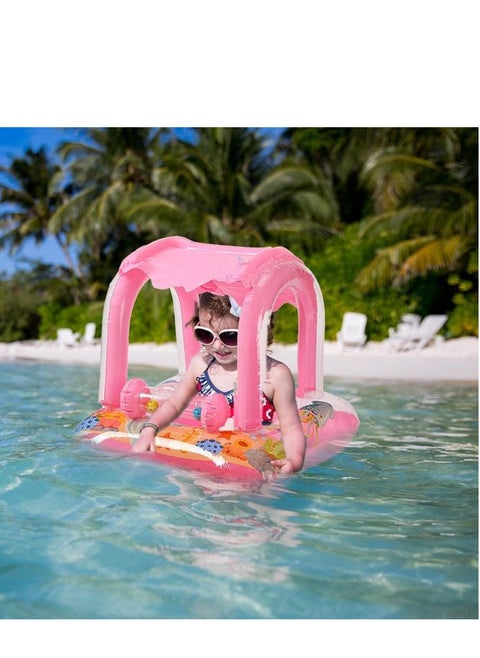 Inflatable Baby Float with Canopy for Sun Protection - Colorful Stars Design and Handlebar Toys  Color pink