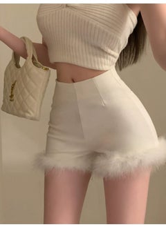 Chic French High-Waist Fuzzy Shorts for Women Black