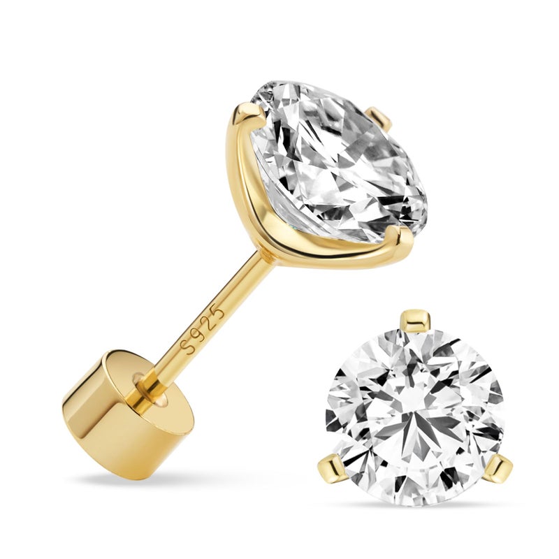 ASHINE Flat Back Stud Earrings for Women Hypoallergenic 14k Gold Cubic Zirconia Screw Back Nickel Free Small Stud Earrings Valentine Anniversary (Gold-1 Carat) - Image 1