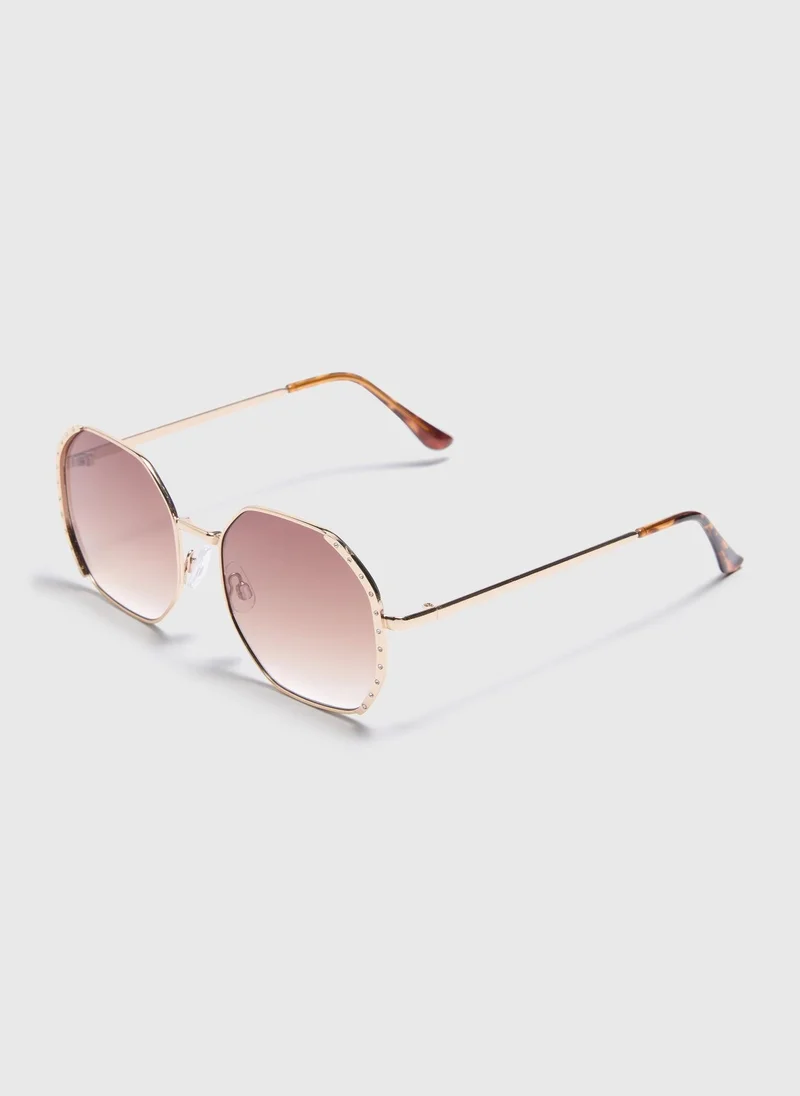 Matalan Gold Hexagon Frame Sunglasses