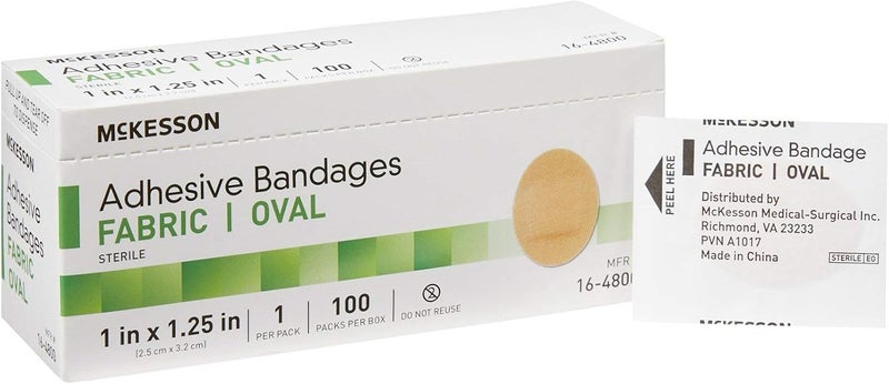 McKesson Adhesive Bandages Sterile Fabric Oval 1 in x 1 14 in 100 Count 1 Pack - Image 1