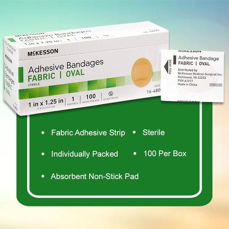 McKesson Adhesive Bandages Sterile Fabric Oval 1 in x 1 14 in 100 Count 1 Pack - Image 2