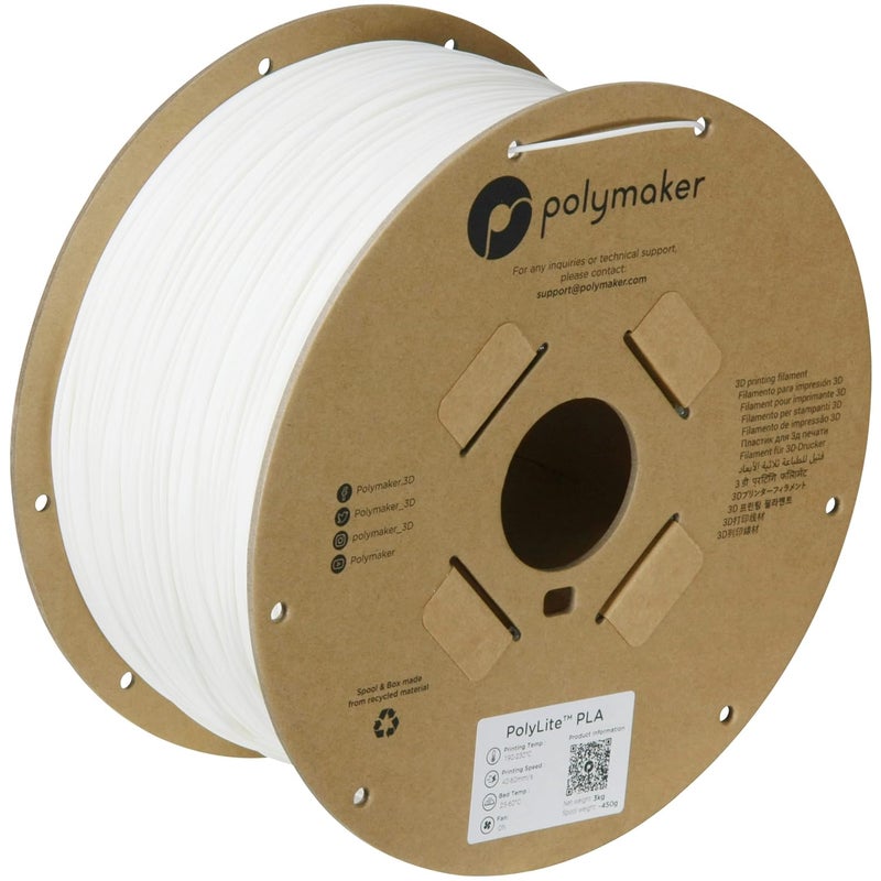 polymaker PLA Filament, White 3D Printing PLA Filament 1.75mm 3kg - PolyLite 3D Printer PLA Filament, Dimensional Accuracy +/- 0.03mm, Compatible with Most 3D Printer, White - Image 1