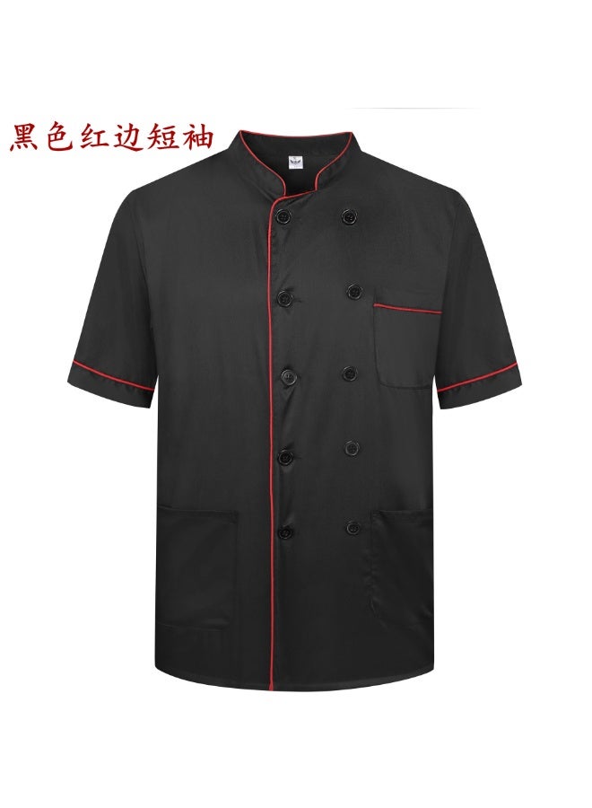 NIBEMINENT Unisex Stand Collar Short Sleeve Chef Uniform Line Decor Double Breasted Pocket Restaurant Bakery Waiter Uniform Cooking Tops  - Image 1