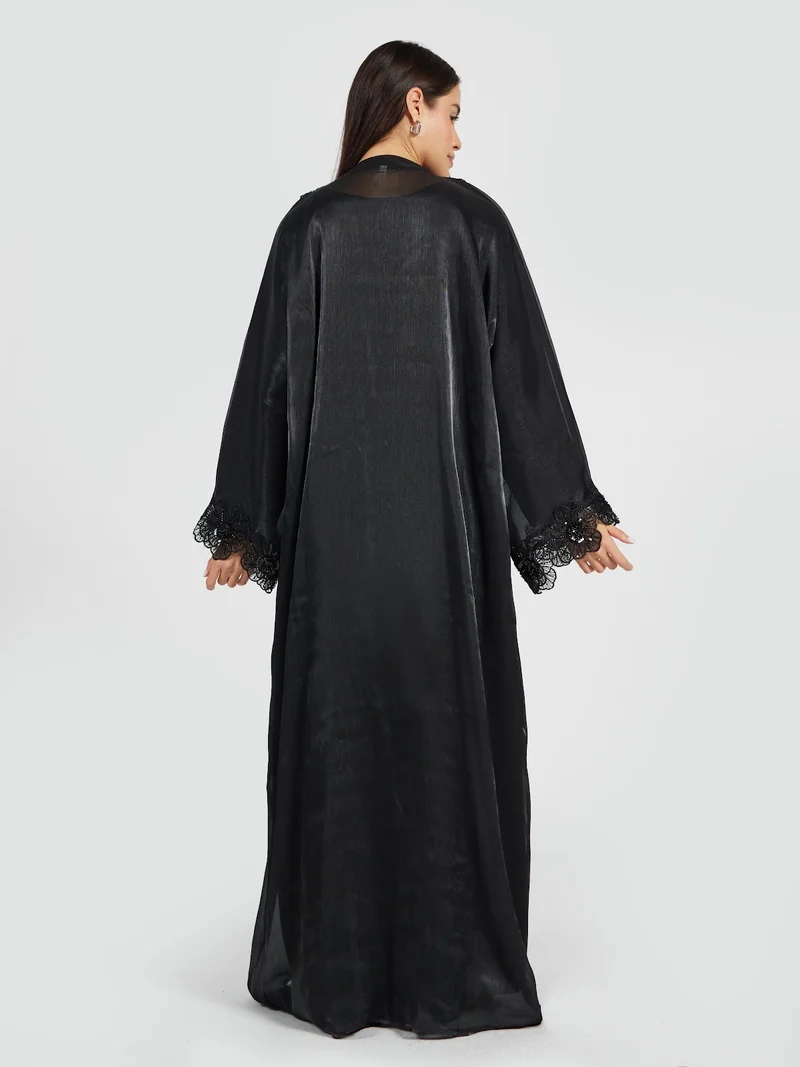 Reem Abayas  Women's Luxury Shimmer Abaya with Floral Lace Border for Women | Best Price UAE