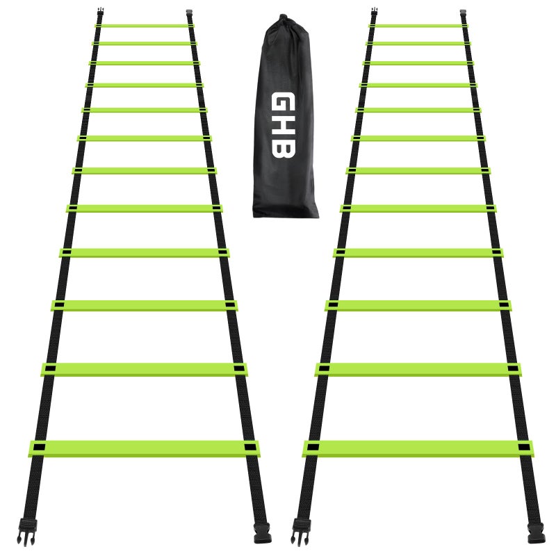 GHB Pro Agility Ladder 2 Pack Agility Training Ladder Speed 12 Rung 20ft with Carrying Bag (Green) - Image 1