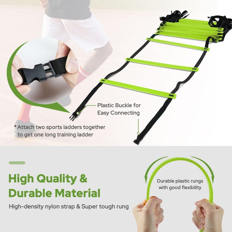 GHB Pro Agility Ladder 2 Pack Agility Training Ladder Speed 12 Rung 20ft with Carrying Bag (Green) - Image 2