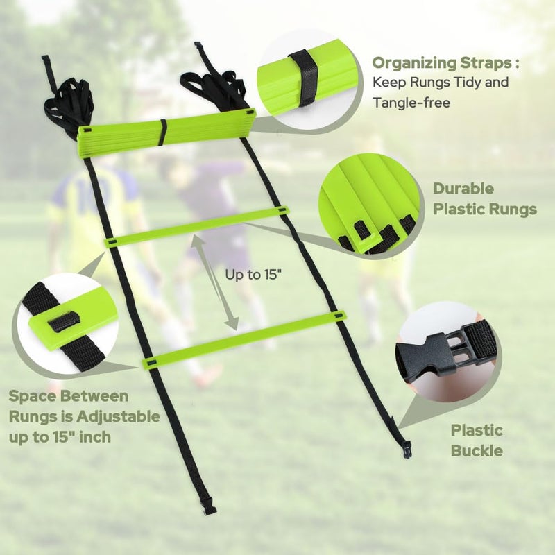 GHB Pro Agility Ladder 2 Pack Agility Training Ladder Speed 12 Rung 20ft with Carrying Bag (Green) - Image 3