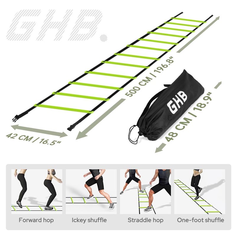 GHB Pro Agility Ladder 2 Pack Agility Training Ladder Speed 12 Rung 20ft with Carrying Bag (Green) - Image 4