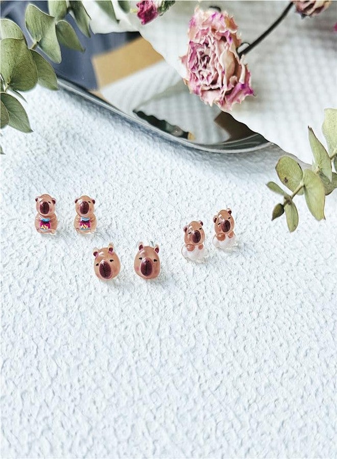 TUCEWP 6Pcs Cute Capybara for Women Earrings Capybara Gifts Acrylic 3D Lifelike Capybara Stud Earrings Kawaii Capybara Jewelry Gifts Lovely Christmas Birthday Gifts Capybara Stuff for Capybara Lovers - Image 5