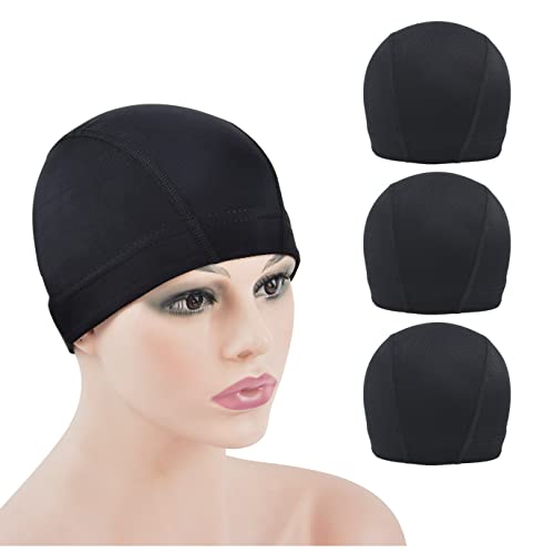 YTBYT 3 Pcs Dome Cap Wig Caps for Making Wig Stretchy Wig Cap with Wide Elastic Band (Black Dome Cap L) - Image 1