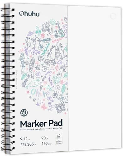 Ohuhu DoubleSided Marker Pads Art Sketchbook Bleedproof 9x12 Large Paper Size 90 LB150 GSM Smooth Drawing Paper 60 Sheets120 Pages Spiral Bound Sketching Book for Alcohol Markers - Image 1