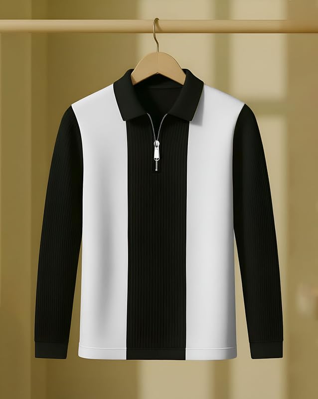 AUSK Men T-Shirt || Zip Neck Cotton Polo Tshirts || Tshirt for Man Black - Image 2