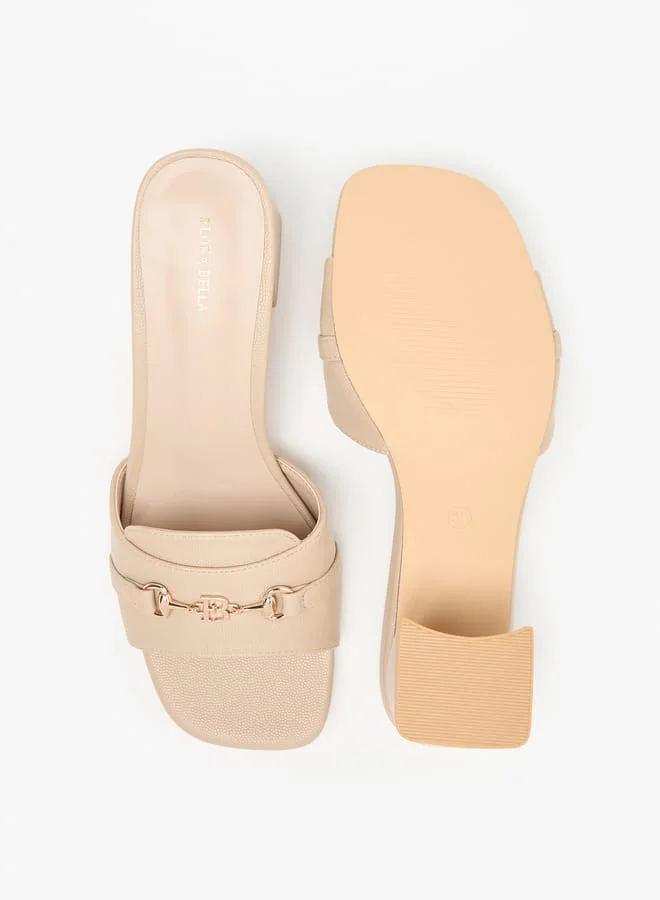 Flora Bella By Shoexpress Women Textured Slip-On Sandals with Block Heels and Buckle Accent