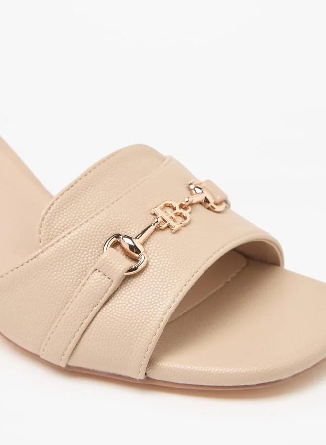 Flora Bella By Shoexpress Women Textured Slip-On Sandals with Block Heels and Buckle Accent