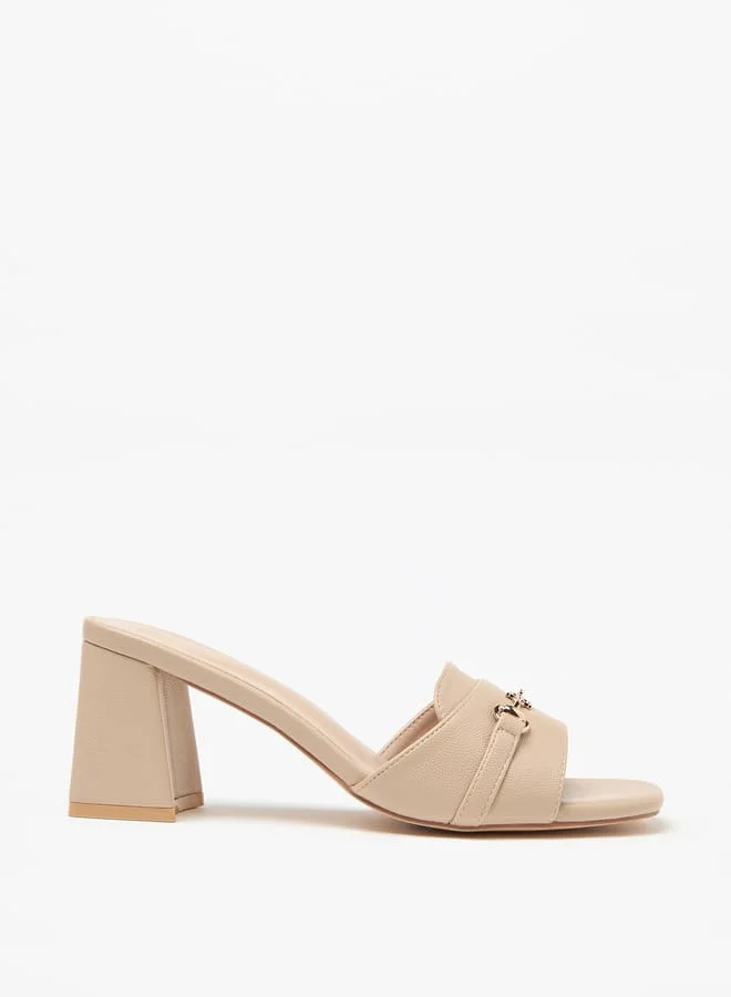 Flora Bella By Shoexpress Women Textured Slip-On Sandals with Block Heels and Buckle Accent