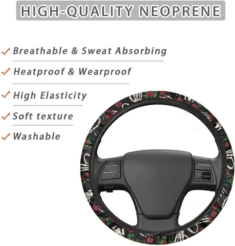 Car Steering Wheel Cover for Women and Men,Non-Slip Breathable Steering Wheel,Universal 14.5"-15" Fit for Cars and SUVs(Red Nail Palm) - Image 4