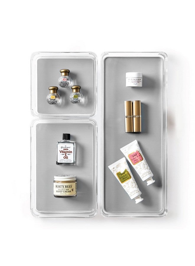 BINO | 3-Piece Drawer Organizer Bin Set - Grey, Large | THE MODULAR+ | Multi-Purpose Storage | Soft-Grip Lining and Non-Slip Rubber Feet | Durable | BPA-Free | Desk Drawer Organizer | Vanity Organizer - Image 1