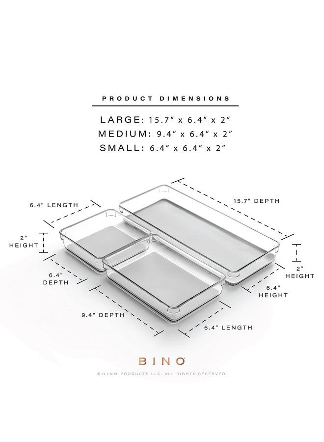BINO | 3-Piece Drawer Organizer Bin Set - Grey, Large | THE MODULAR+ | Multi-Purpose Storage | Soft-Grip Lining and Non-Slip Rubber Feet | Durable | BPA-Free | Desk Drawer Organizer | Vanity Organizer - Image 3