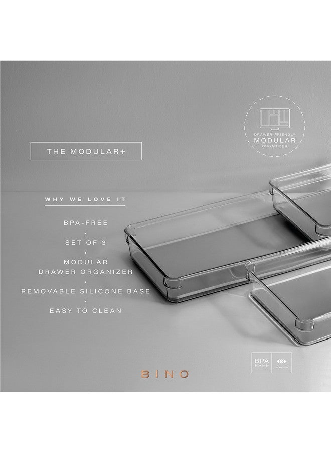 BINO | 3-Piece Drawer Organizer Bin Set - Grey, Large | THE MODULAR+ | Multi-Purpose Storage | Soft-Grip Lining and Non-Slip Rubber Feet | Durable | BPA-Free | Desk Drawer Organizer | Vanity Organizer - Image 2