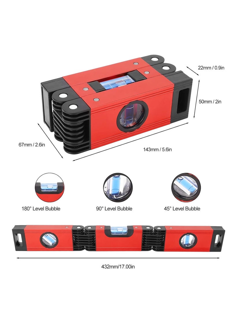 Foldable Level, Multiple Angle Corrosion Resistant High Accuracy Leveling Bubble 3 Sections Magnetic Folding Level Aluminum Alloy for Furniture Installation
