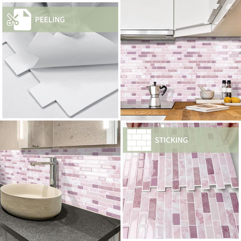 MOONFUN 10 Sheet Thick Peel and Stick Kitchen Backsplash Tiles,3D Waterproof Self Adhesive Wall Tile Stick on Backsplash for Kitchen,Bathroom and Fireplace(Pink,12"Ã—12") - Image 5