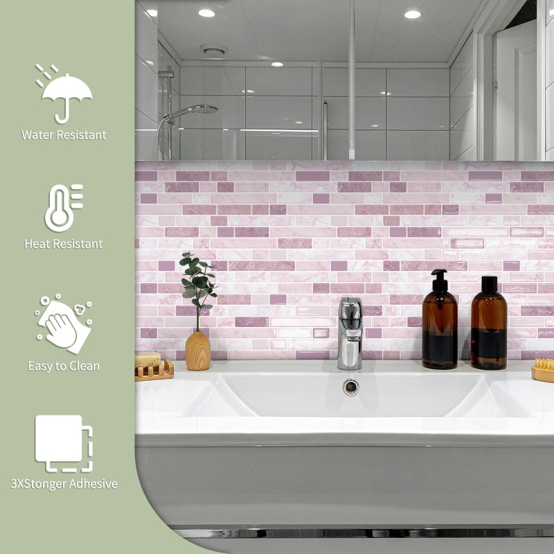 MOONFUN 10 Sheet Thick Peel and Stick Kitchen Backsplash Tiles,3D Waterproof Self Adhesive Wall Tile Stick on Backsplash for Kitchen,Bathroom and Fireplace(Pink,12"Ã—12") - Image 2