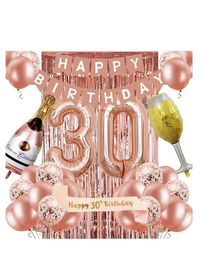 30th Birthday Decorations for Women Rose Gold 30 Birthday Party Decoration for Her 30th Happy Birthday Banner Kits Rosegold Balloons Decoration for Girls Women 30th Birthday Party Supplies