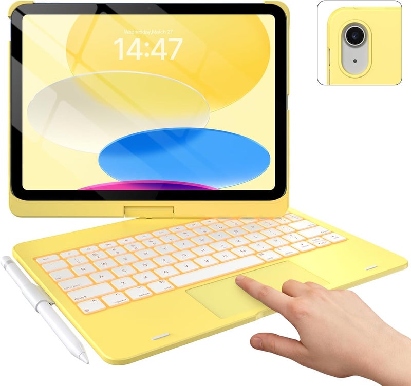 typecase Touch Keyboard for 11th (A16) & 10th Gen with Multi-Touch Trackpad, 11-Colors Backlit, 360° Rotatable Multi Viewing Angle, Pencil Holder (Not fit to Air 11/Air 5th/Pro 11)-Yellow'26 - Image 1