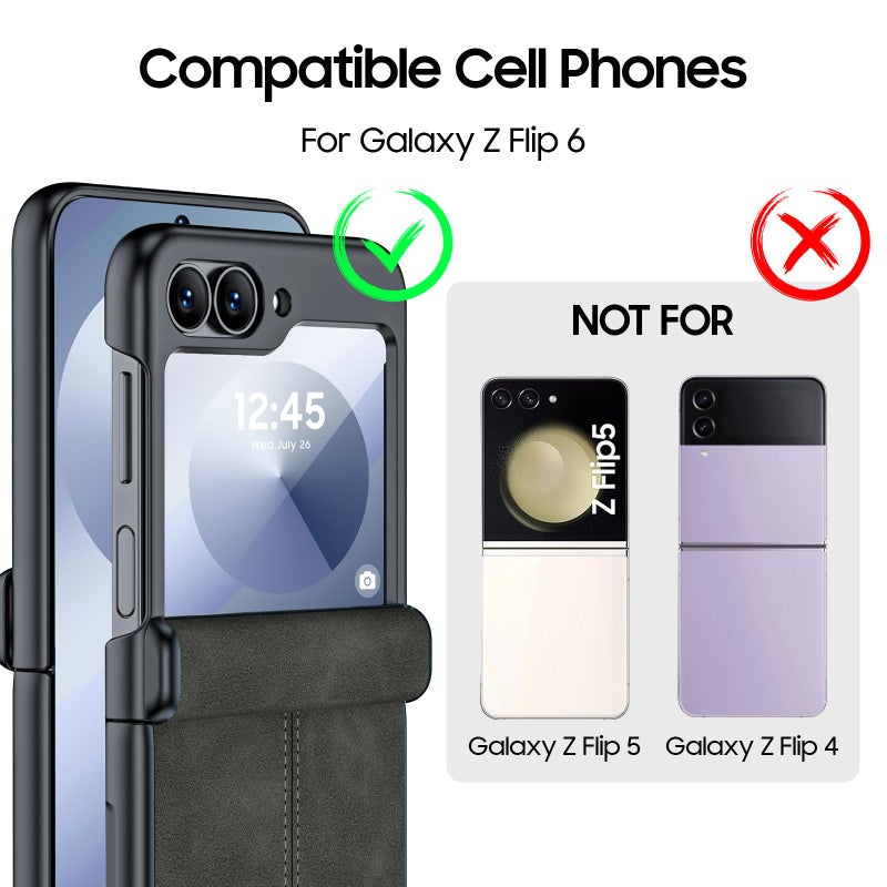 BSNRM for Samsung Galaxy Z Flip 6 Case/Z Flip 7 FE Case with Hinge Protection & Built-in Screen Protector, Ultra Thin Leather Shockproof Cover Phone Case for Galaxy Z Flip 6/Z Flip 7 FE-Black Gary - Image 2