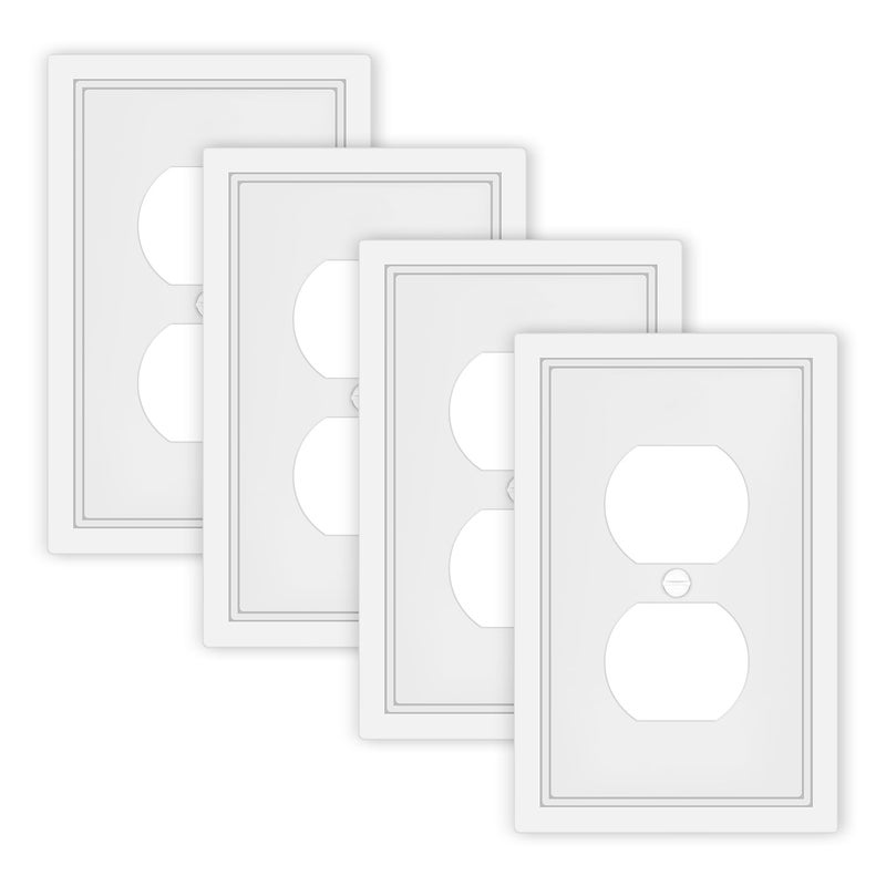 Dyekou White Decorative Outlet Cover Wall Plates, Classic Switch Plates and Outlet Covers, Natural Bamboo Fiber Wall Plates for Electrical Outlets, Duplex Receptacle Cover - 4 Pack - Image 1