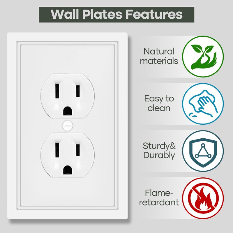 Dyekou White Decorative Outlet Cover Wall Plates, Classic Switch Plates and Outlet Covers, Natural Bamboo Fiber Wall Plates for Electrical Outlets, Duplex Receptacle Cover - 4 Pack - Image 5