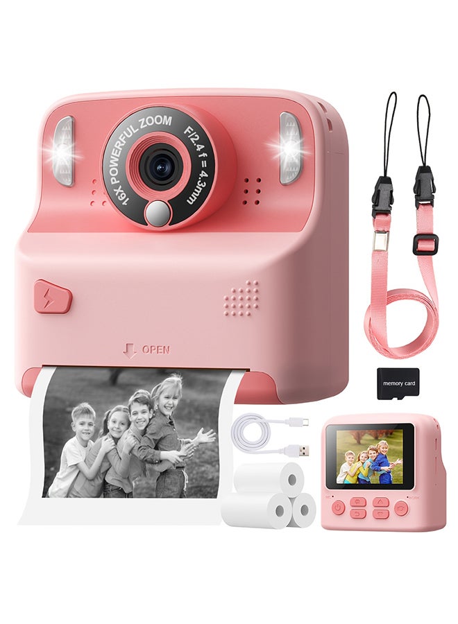Instant Print Camera for Kids, Christmas Birthday Gifts for Age 3-12, 2.4 Inch Screen Inkless Children Selfie Digital Camera, Toddlers Portable Travel Toys for 3 4 5 6 7 8 Year Old Girls Boys