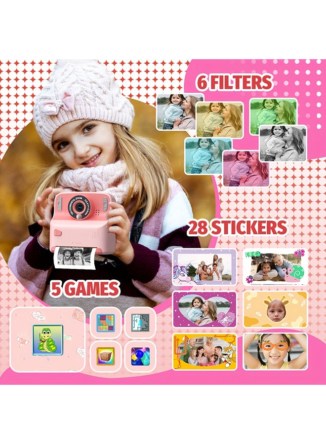 XiuWoo Instant Print Camera for Kids, Christmas Birthday Gifts for Age 3-12, 2.4 Inch Screen Inkless Children Selfie Digital Camera, Toddlers Portable Travel Toys for 3 4 5 6 7 8 Year Old Girls Boys - Image 3