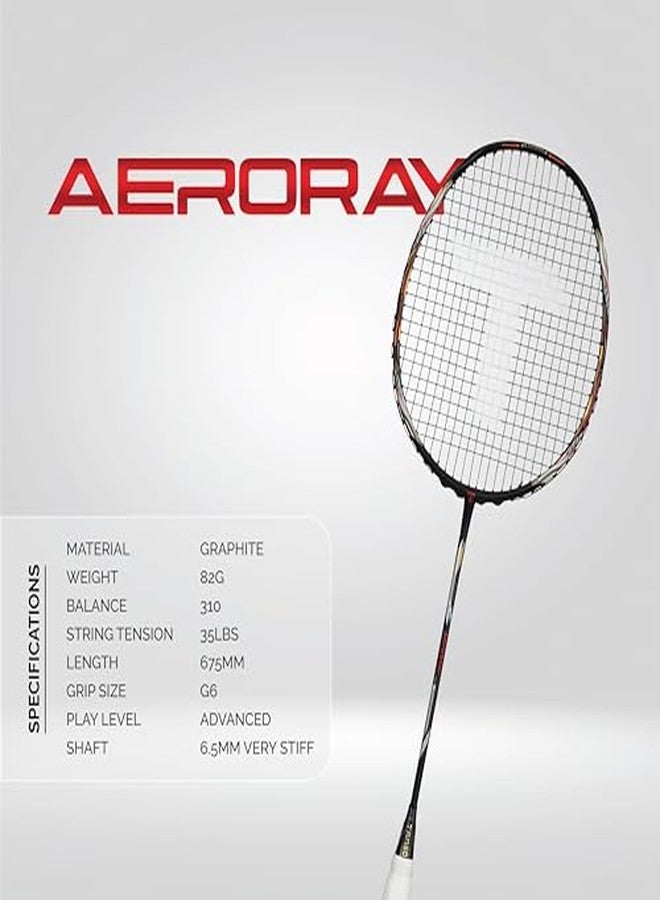TANSO Black Aeroray Strung Professional Badminton Racket (35 Lbs Tension, 6.5mm Ultra Slim Solid Shaft, Recommended by Padukone School of Badminton) - Image 4