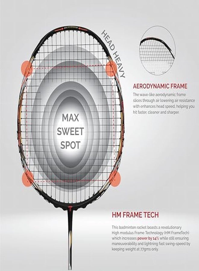 TANSO Black Aeroray Strung Professional Badminton Racket (35 Lbs Tension, 6.5mm Ultra Slim Solid Shaft, Recommended by Padukone School of Badminton) - Image 5