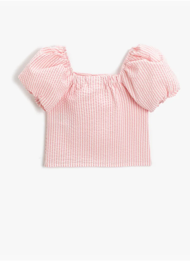 كوتون Crop Blouse Short Puff Sleeve Square Neck Lined