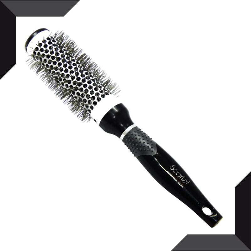 Scarlet Line Professional Matte Medium Hot Curling Hair Brush with Ceramic Bristle and Anti Slip Rubber Grip on Handle for Men n Women 33 mm - Image 2