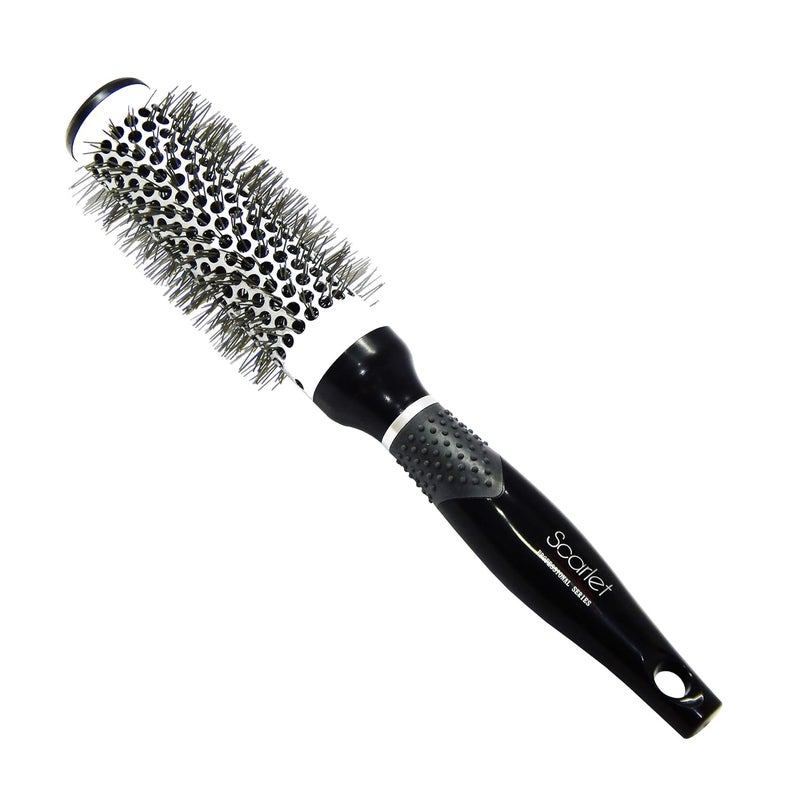 Scarlet Line Professional Matte Medium Hot Curling Hair Brush with Ceramic Bristle and Anti Slip Rubber Grip on Handle for Men n Women 33 mm - Image 1