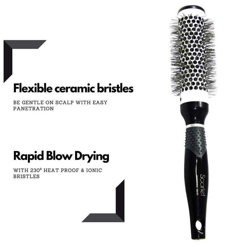 Scarlet Line Professional Matte Medium Hot Curling Hair Brush with Ceramic Bristle and Anti Slip Rubber Grip on Handle for Men n Women 33 mm - Image 3